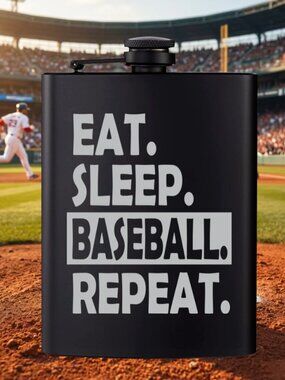 Personalized Sports Eat Sleep Repeat Baseball Black Flask | Baseball | Flask